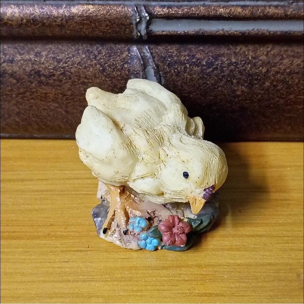 Miniature Baby Chick Figurine Yellow Bird with Flowers Easter Spring Decor